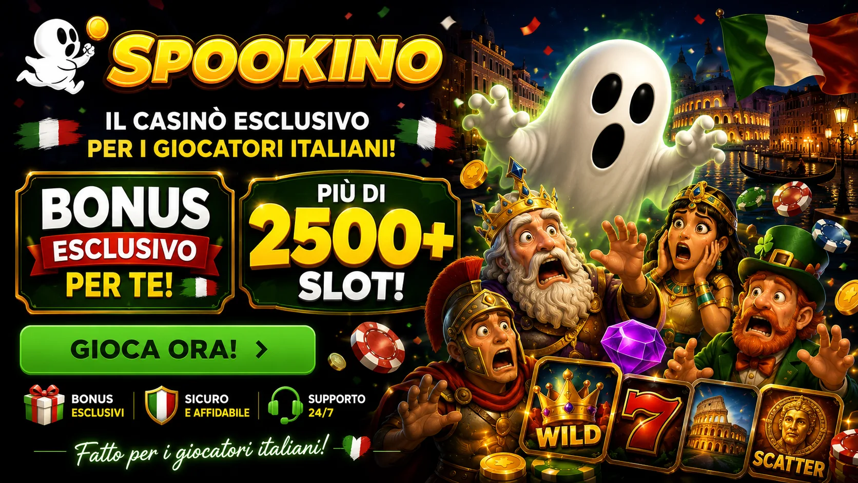 Spookino Casino — il casinò esclusivo per i giocatori italiani, bonus esclusivo e più di 2.500 slot